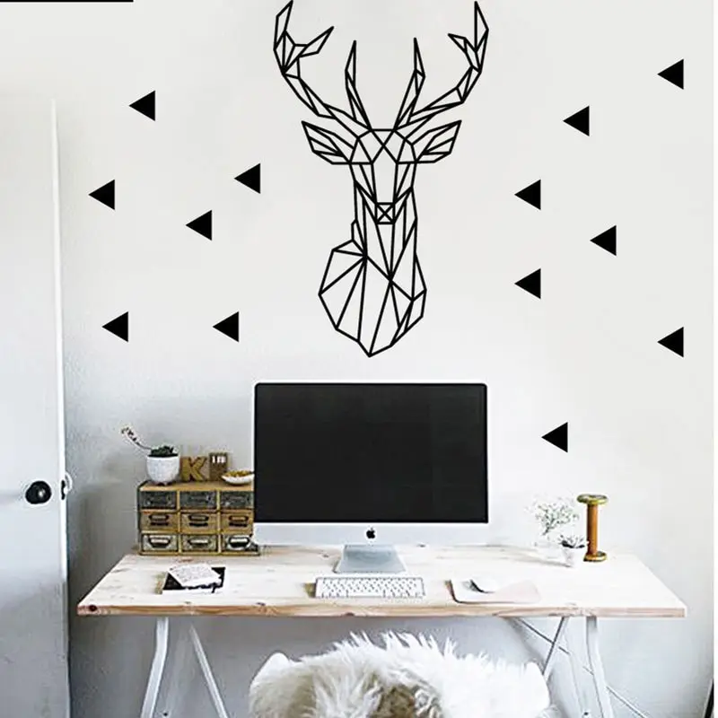 

Christmas Deer Wall Sticker Design Geometric Deer Head Geometry Animal Series Decals Vinyl Wall Art Custom Home Decororation 1PC