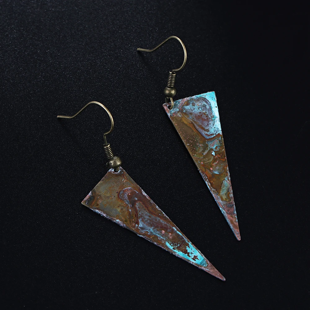 

Antique Bronze patina triangle drop earring jewelry for women