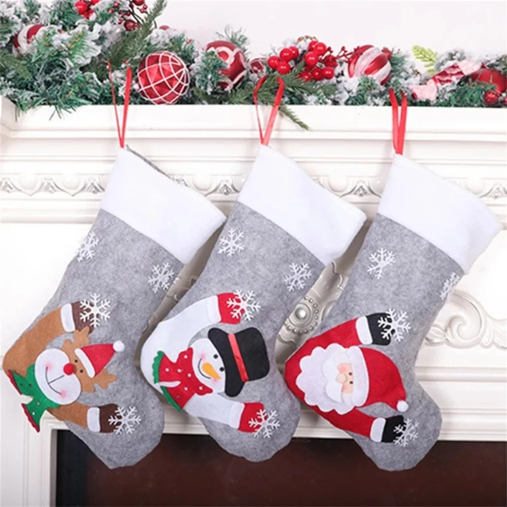 

Christmas Stockings Led Light Up Snowman Candy Gift Bag Santa Elk Bear Printing Xmas Socks Fireplace Xmas Tree Decoration HOT