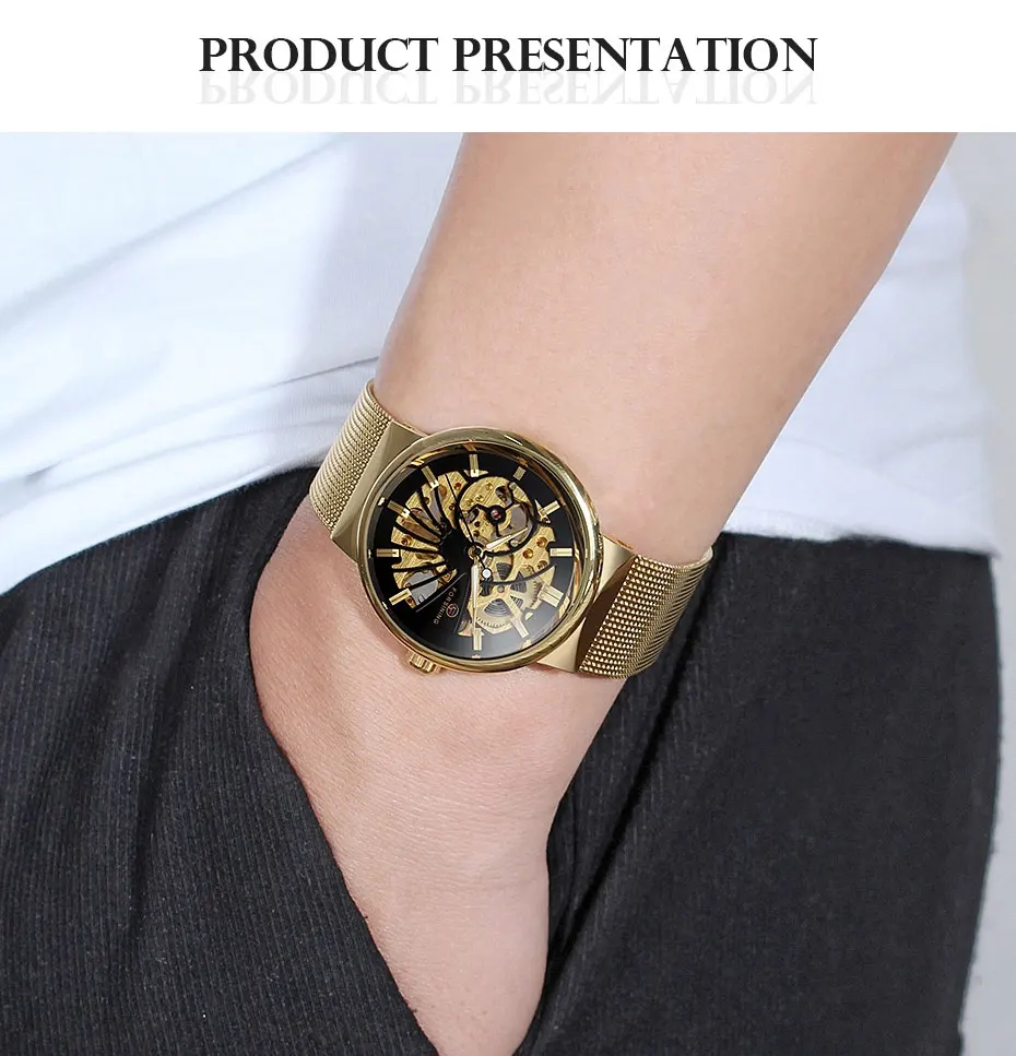 Forsining Transparent Case 2019 Fashion 3D Logo Engraving Golden Stainless Steel Men Mechanical Watch Top Brand Luxury Skeleton | Наручные