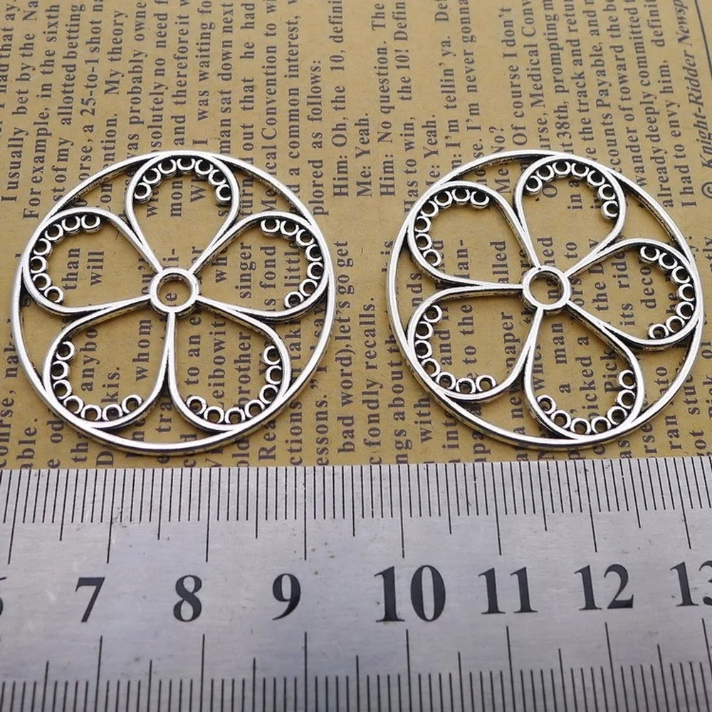 

60pcs Flower Charms 37mm x 37mm DIY Jewelry Making Pendant Antique Silver Color