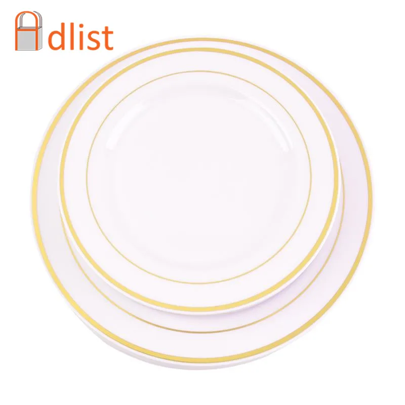 Одноразовые вечерние вые праздничные тарелки с золотым ободом 25 шт. сверхпрочная