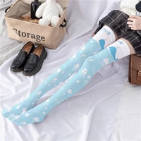 cute cartoon printing lolita stockings pink blue lovely womens thigh high socks girlish jellyfish bunny pattern knee high socks