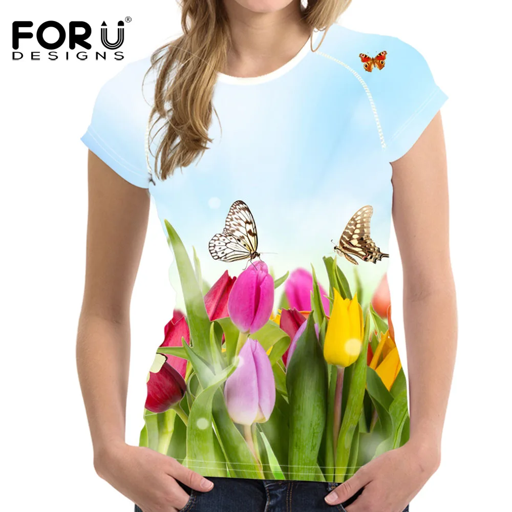 FORUDESIGNS/футболка с рисунком подсолнуха; 3D Цветочные розовые футболки для женщин; футболки для девочек; милые женские эластичные повседневные футболки с короткими рукавами - Цвет: Y3165BV