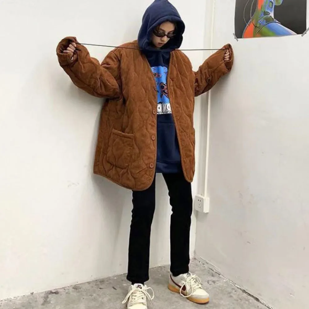 Женские однотонные короткие парки в стиле Харадзюку вельветовое зимнее пальто