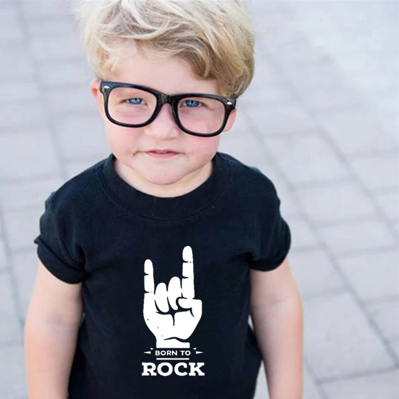 Детская футболка «Born To Rock» Детская одежда унисекс для мальчиков и девочек модные стильные топы, Детская летняя футболка с кружевными рукавами, футболка