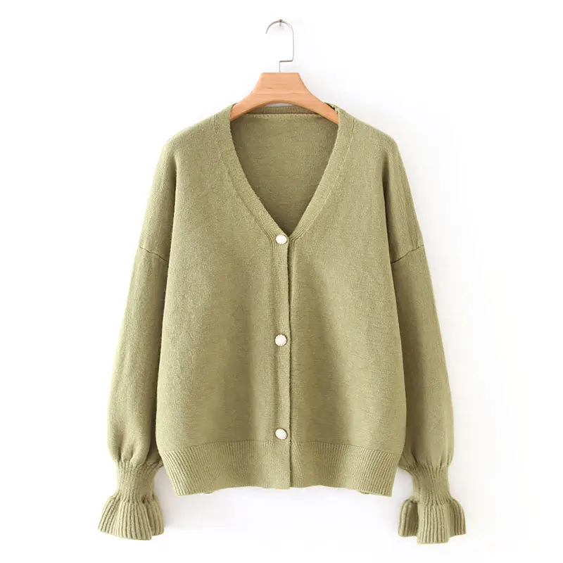 Новый осенний женский однотонный вязаный свитер с v-образным вырезом Женский
