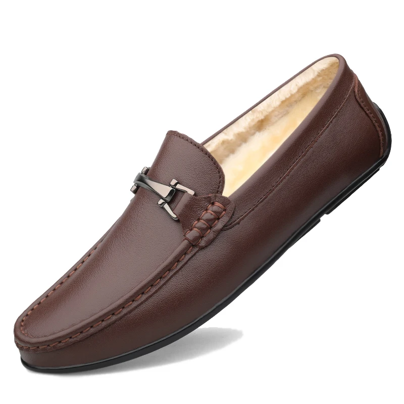 Туфли CLAXNEO мужские из натуральной кожи лоферы Мокасины меховая обувь весна-лето