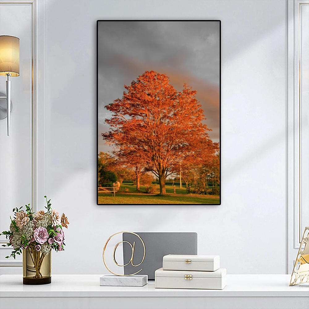 Постер с осенними кленовыми листьями и желтыми опавшими Художественная Картина