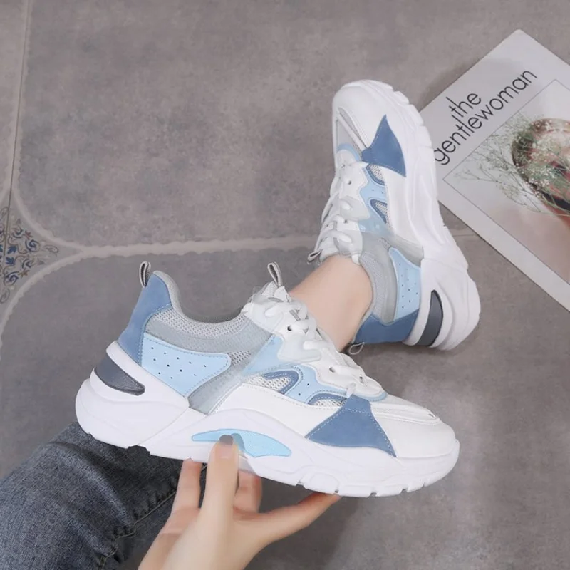 

Новинка, модная женская спортивная обувь, женские дышащие легкие кроссовки из сетчатого материала на толстой подошве для бега, 2019