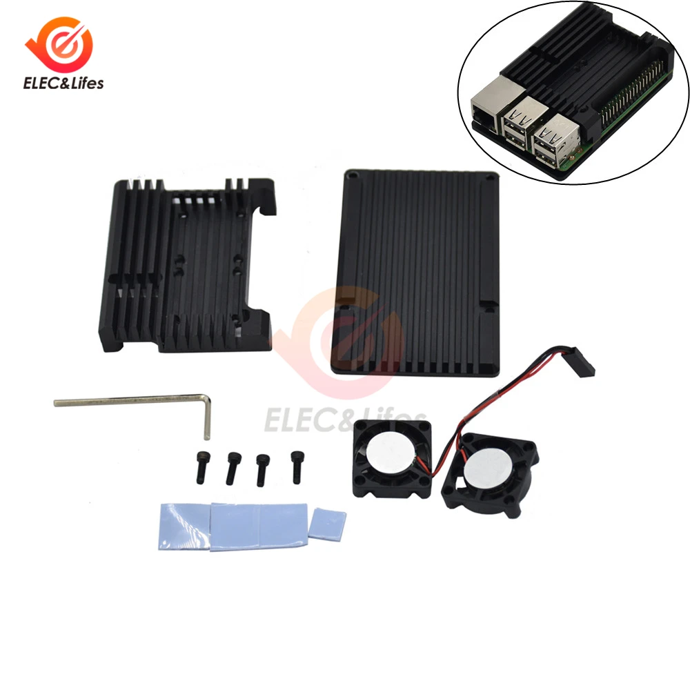 Для Raspberry Pi 3 Model B + черный алюминиевый корпус с ЧПУ двойным охлаждающим