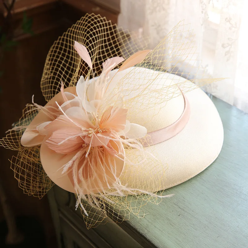 

French White Gauze Elegant Top Hat English Will Flower Dinner Studio Tire Wedding Dress Accessories Hair Hat