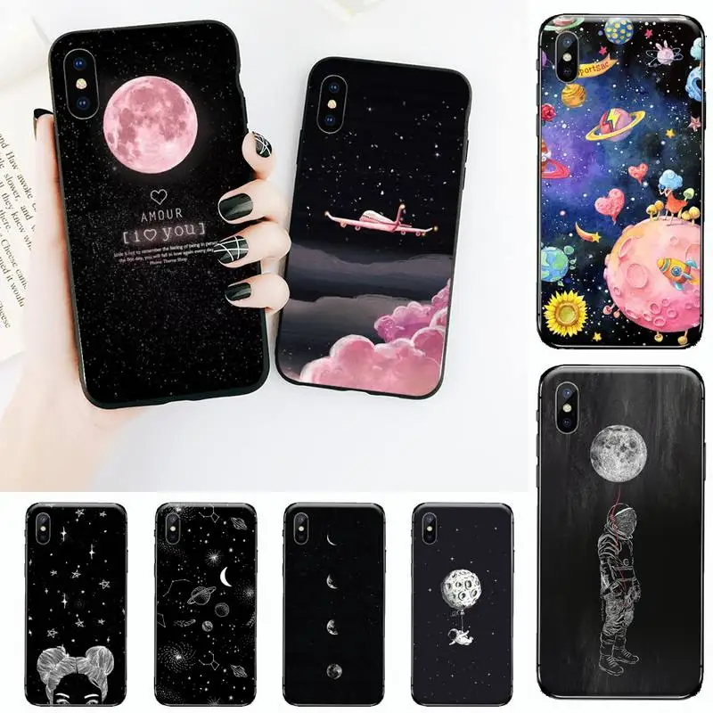 

with white moon stars space astronaut Phone Case for iPhone 11 12 13 mini pro XS MAX 8 7 6 6S Plus X 5S SE 2020 XR