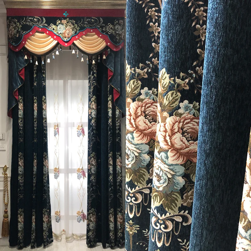 

Новые занавески для гостиной, высококачественные бархатные классические роскошные шторы с вышивкой на дверь в европейском стиле для виллы, для окон спальни