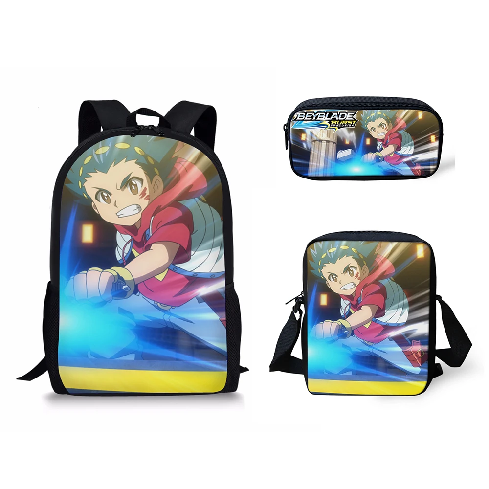 HaoYun Beyblade Burst 3Pcs Set School Backpack Shoulder bag pencil bag set cartoon Print School Bag Kids Boy Children's Book bag