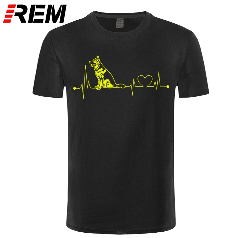

German Shepherd Heartbeat T-Shirt Printed Pure Cotton Men'S Short Sleeve Hipster Tees Top Tee Print Short Sleeve T Shirt