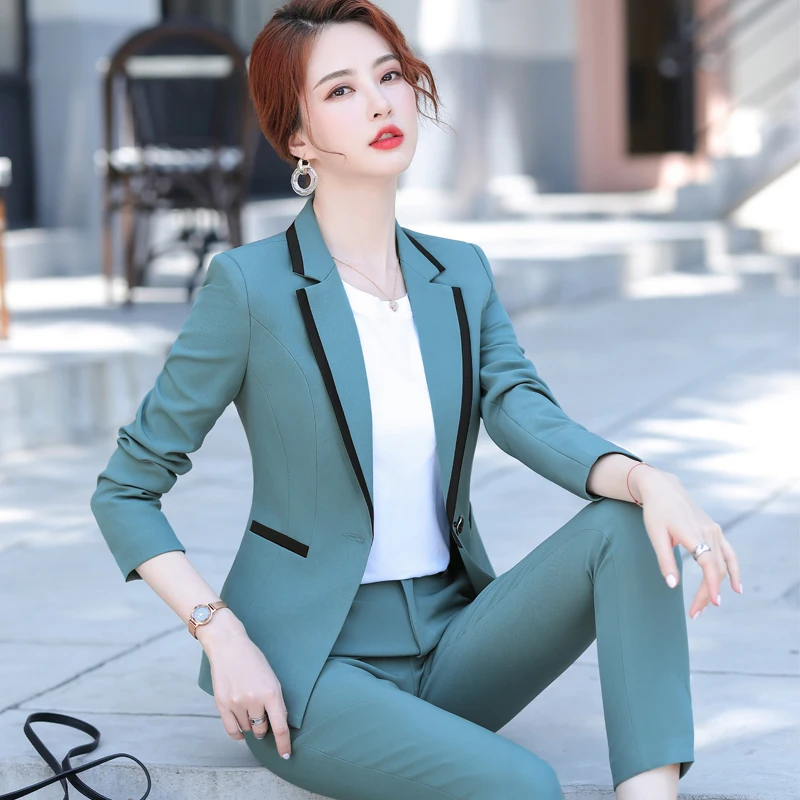 

Sexy Women Business Fashion Suit Street Green Korean Tuxedo Women Ladies Office Suits Elegant Working Conjuntos Clothing Eg50xf