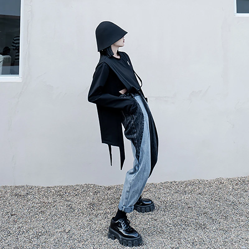 

Loose Fit White Ribbon Irregular Sweatshirt New Round Neck Long Sleeve Women Big Size Fashion Spring Autumn 2021 AF408