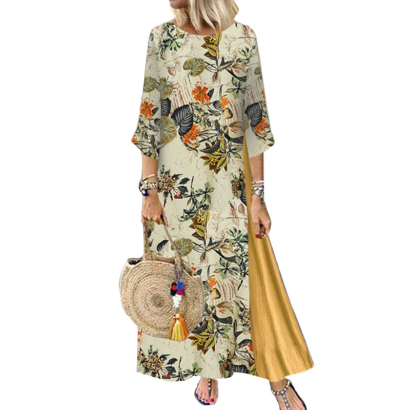 Женское винтажное платье в стиле бохо Повседневное Платье макси с длинным
