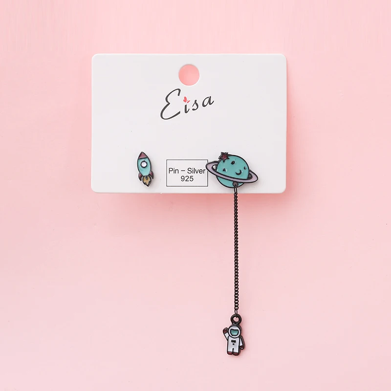 

10Styles Adorable Enamel Earrings Suits Collections Spaceman Pegasus Star Asymmetric Stud Earrings for Women Girl Jewerly Gifts