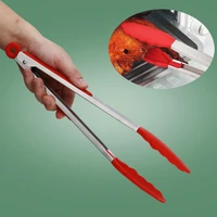 34cm silicone bbq grilling tong salad bread serving tong non stick kitchen barbecue grilling cooking tong with joint lock