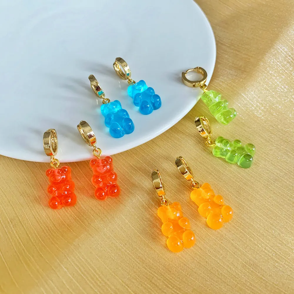 Модные простые милые серьги подвески в виде медведя Красочные акриловые