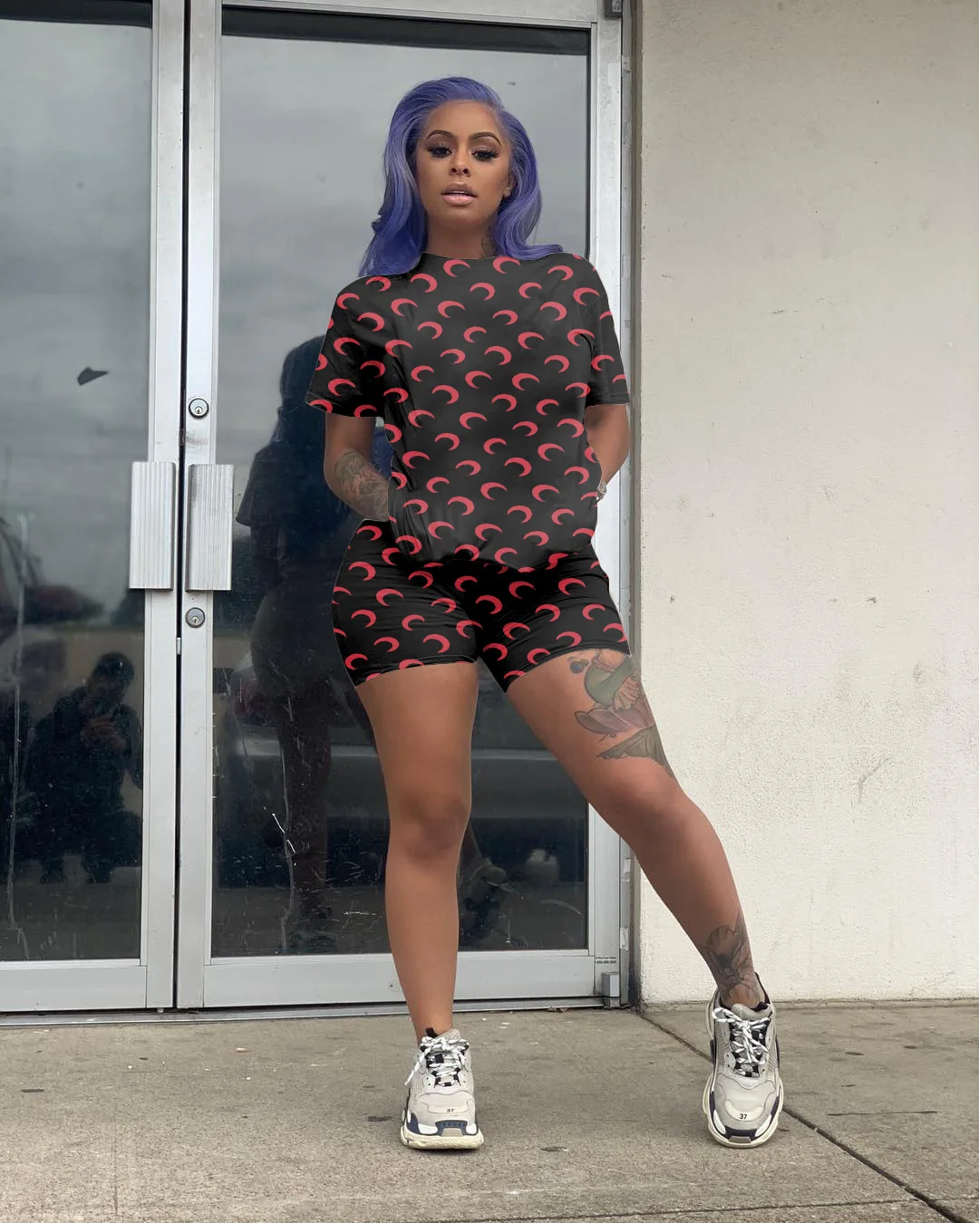 

Women's T-Shirt Set Short Sleeved Pants Two-Piece Suit Digital Print Cotton Fashion Home Clothing Casual Sports Outfit Summer