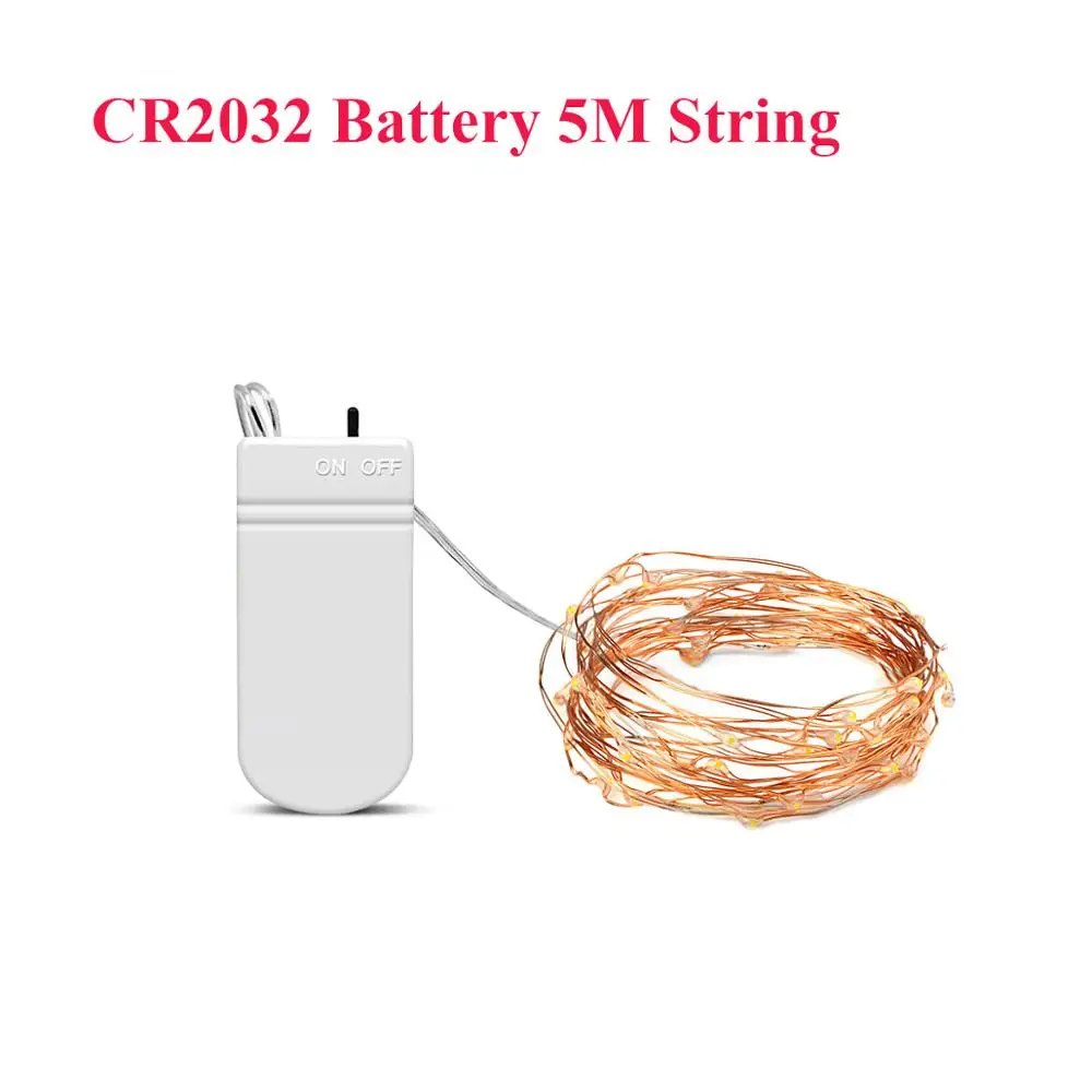 5M CR2032 Battery 10 м 20 м светодиодный светильник на солнечной батарее 2 м 5 м Питание от батареи медный провод Сказочный светильник гирлянда Рождественская Свадебная вечеринка украшение сада патио - Испускаемый цвет: 5M CR2032 Battery
