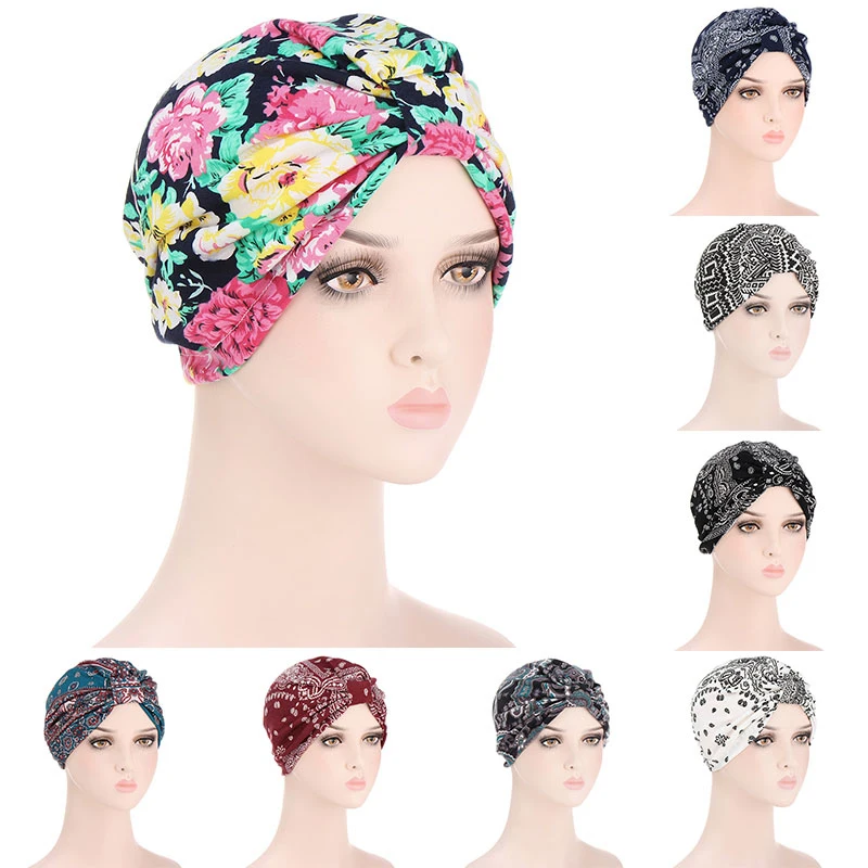 

Women Muslim Turban Scarf Fashion Polyester Printed Headband Indian Arab Wrap Women Head Scarf Turban Caps