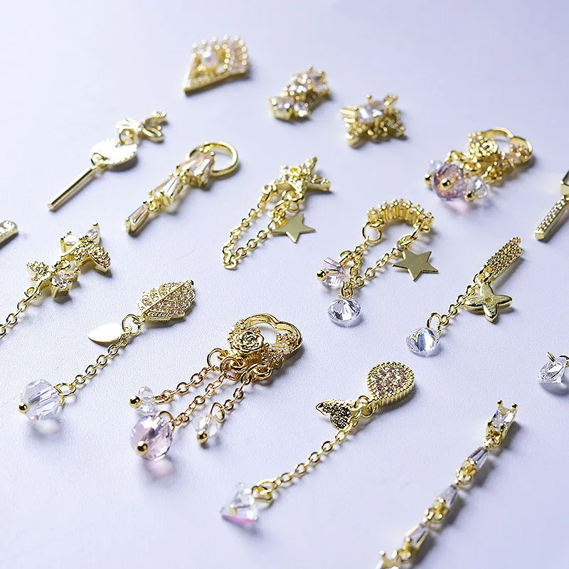 

1Pc Gold Chain Tassel Designer Nail Charms Shiny Zircon Flash Diamond Pendant Nail Art Jewelry For Acrylic Nails Supplies