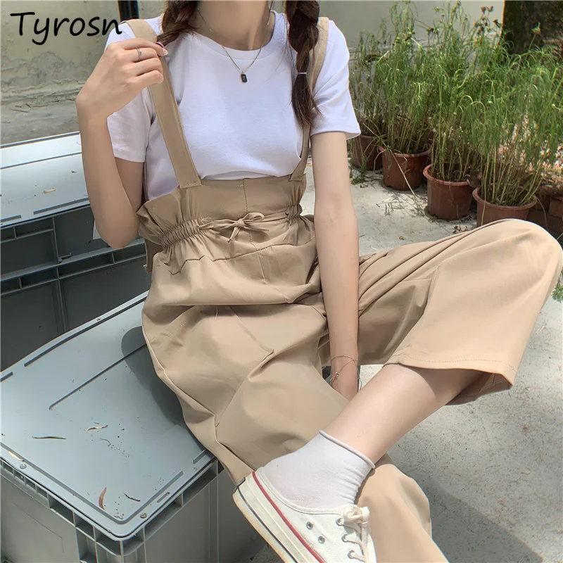 

Jumpsuits Women Kawaii Wide Leg Trousers Japanese Style Students All-match Solid Bandage Streetwear Simple Loose High Waist Chic