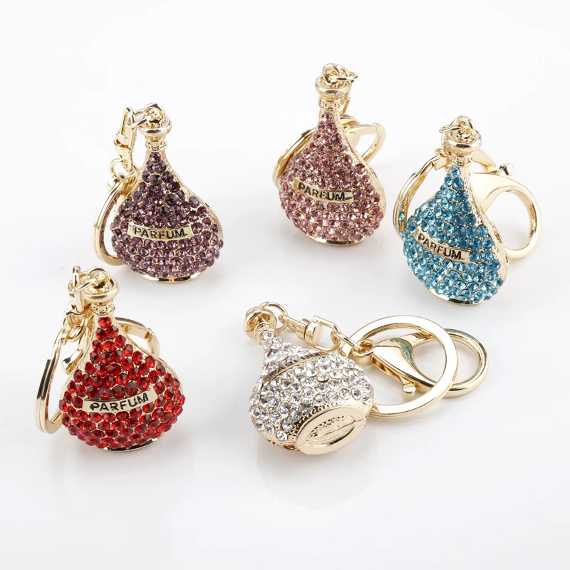 

5 Colors Rhinestone Crystal Twinkling Perfume Bottle Keychain Gift For Women Girl friend Handbag Charm Keyring llaveros