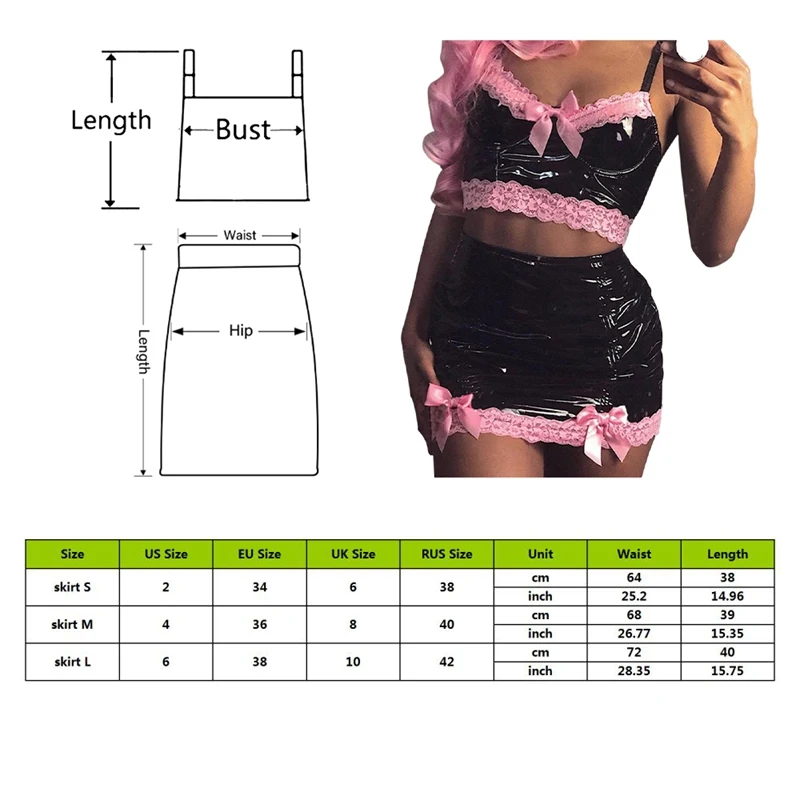 

MoneRffi Pink Lace Faux Leather PU Crop Top Harajuku Punk Sleeveless Y2K Cami Tops Tees Summer Bow Gothic Sexy Spaghetti Strap