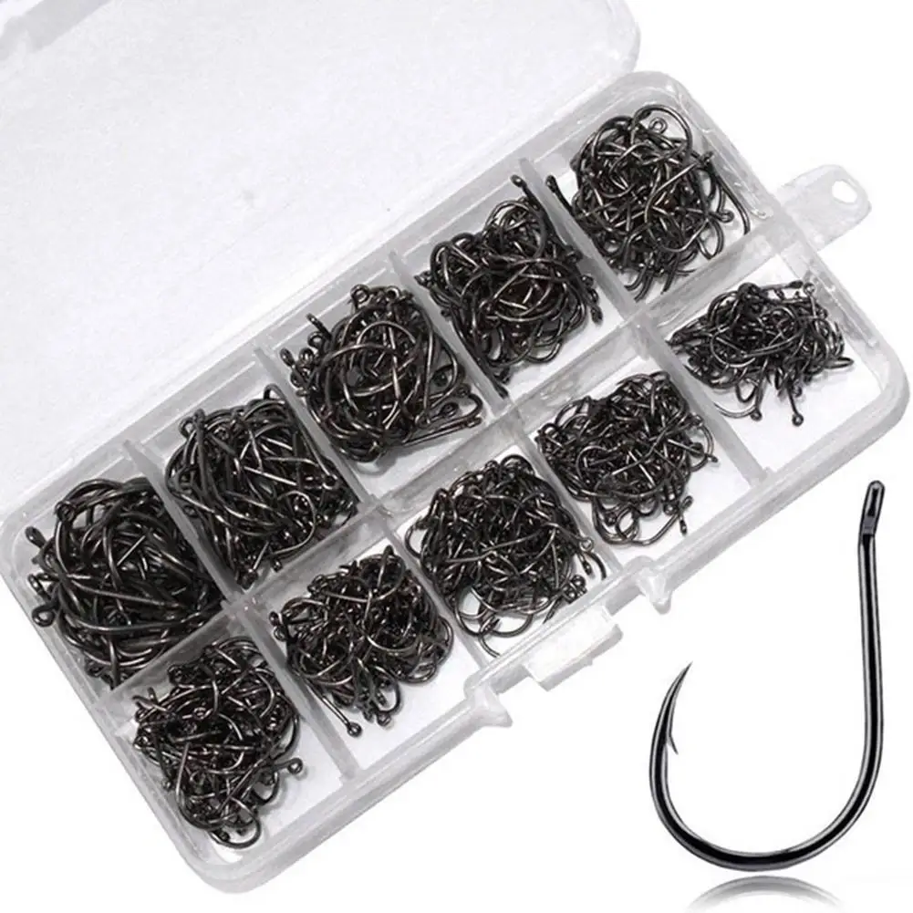 100pcs Fishing Hooks Set Carbon Steel Single Circle Fishhook Fly Jip Barbed Carp Sea Tackle Accessories | Спорт и развлечения