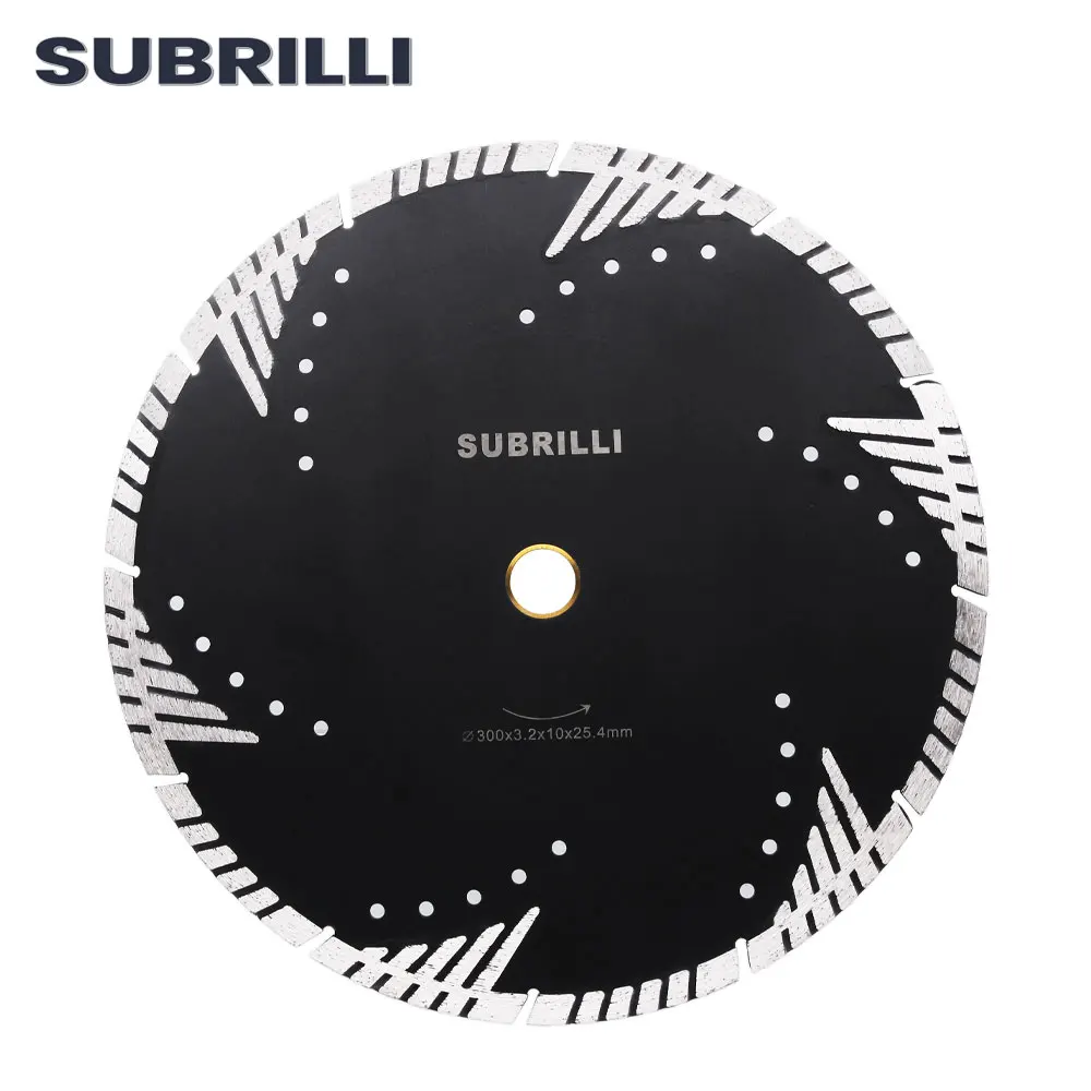 SUBRILLI 300mm Diamond Saw Blade With Protection Teeth Dry Wet Use Granite Marble Concrete Cutting Disc Stone Circular Saw Blade