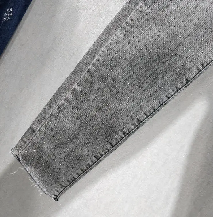 Новые женские модные джинсы до щиколотки со стразами повседневные джинсовые