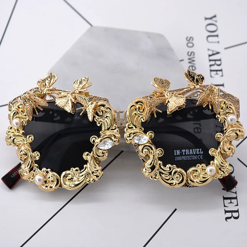 

Round Luxury Baroque Sunglasses Women Metal Flower Vintage Eyewear Brand Design Sun Glasses Outdoors Casual Fashion Accessories
