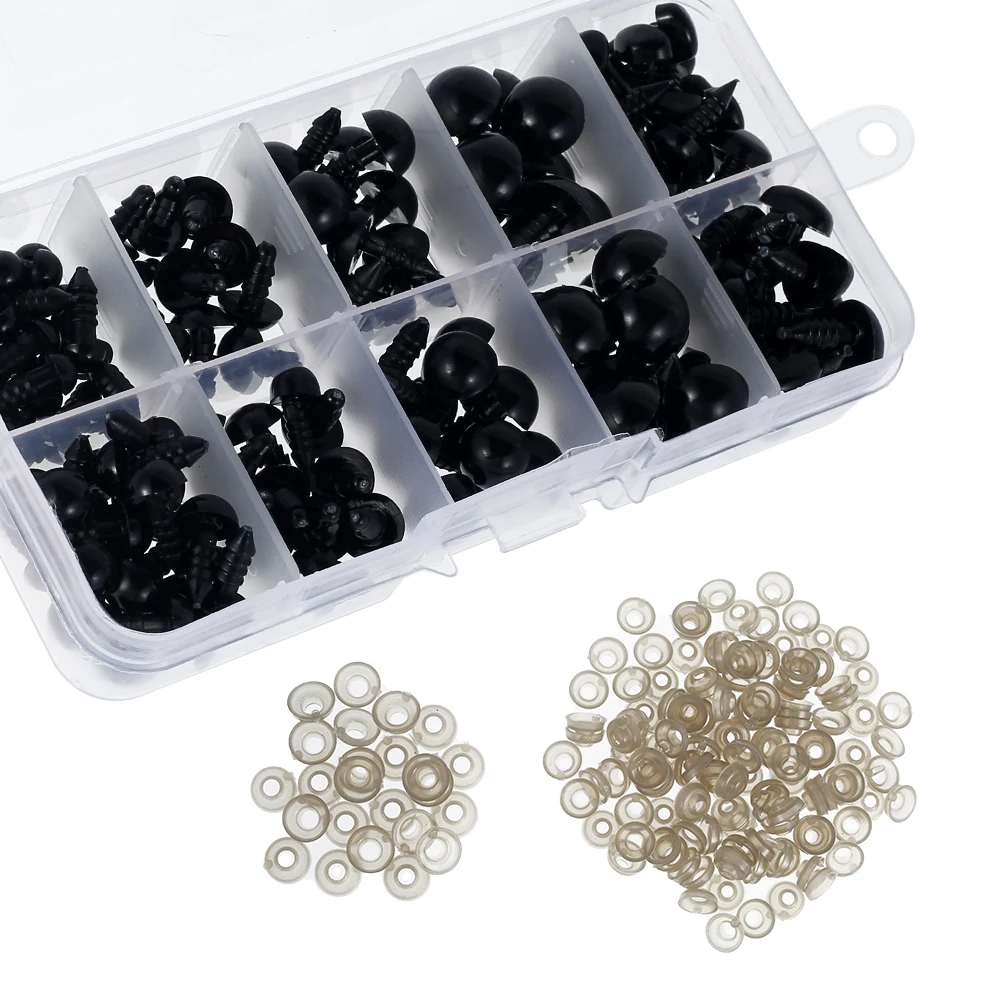 

135 шт. черные пластиковые поделки кукла глаза нос с шайбами плюшевый мишка мягкие игрушки в виде животных изготовление куклы DIY аксессуары