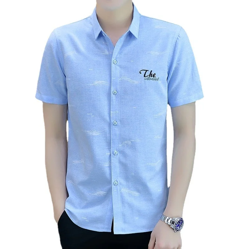 

Мужская брендовая Однотонная рубашка Harajuku с коротким рукавом на пуговицах, универсальная повседневная одежда, модные Молодежные топы с вышивкой для отдыха