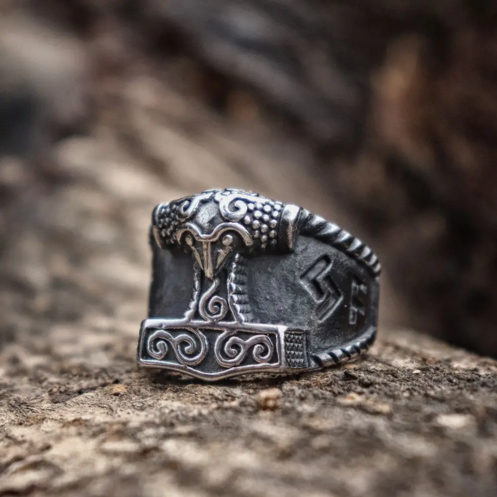 Мужское кольцо из нержавеющей стали Viking, серебряное кольцо на удачу, Руна мьельнир Тора, молоток, скандинавские кольца, амулет, ювелирное изделие, подарок