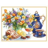 afternoon tea time cross stitch patterns kits unprinted fabric embroidery paintings 11 14ct diy craft needlework sets home decor