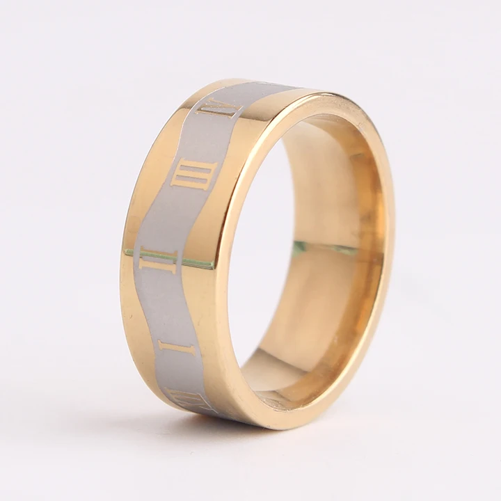 

wedding rings 8mm Wave gold side Rome number 316L Stainless Steel finger rings for men women wholesale