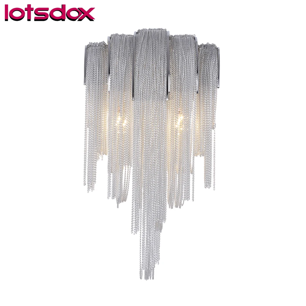 

Modern Creative Tassel-Shaped Aluminum Chains Wall Lights E14*2 Silver/S Gold Aisle Wall Lamp For Living Room Aisle Stair Beside