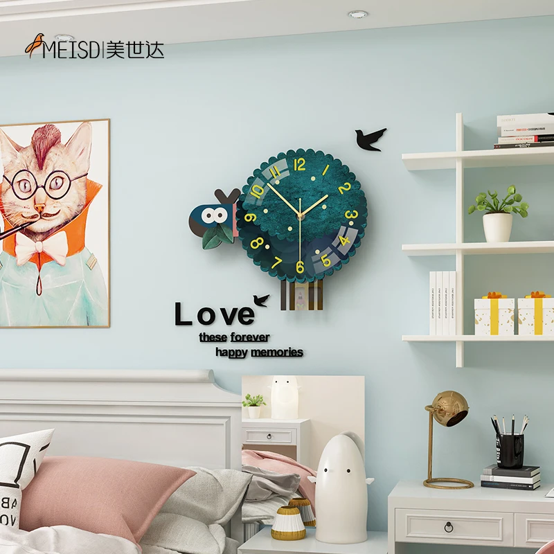 Милые бесшумные настенные часы с зеленой овечкой современный дизайн украшение
