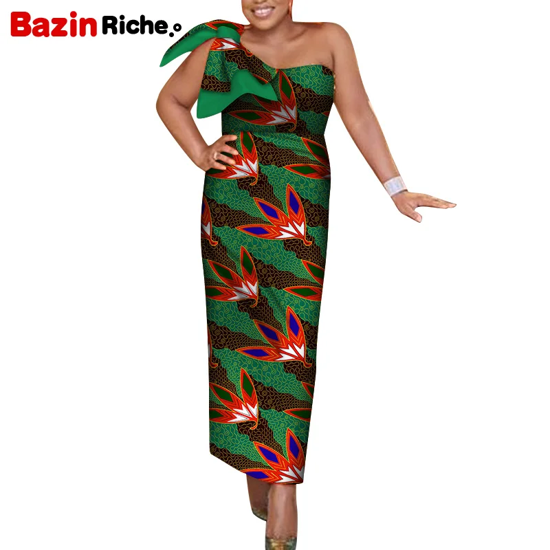 

African Dresses for Women Strapless Back with Zipper African Wax Print Cotton Plus Size Dashiki Dress For Lady WY6492
