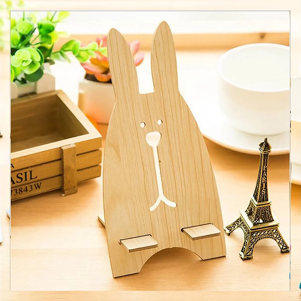 ihuigol cute bunny mobile phone holder desktop cell phone stand detachable for iphone 11 12 7 8 ipad samsung wood tablet support free global shipping