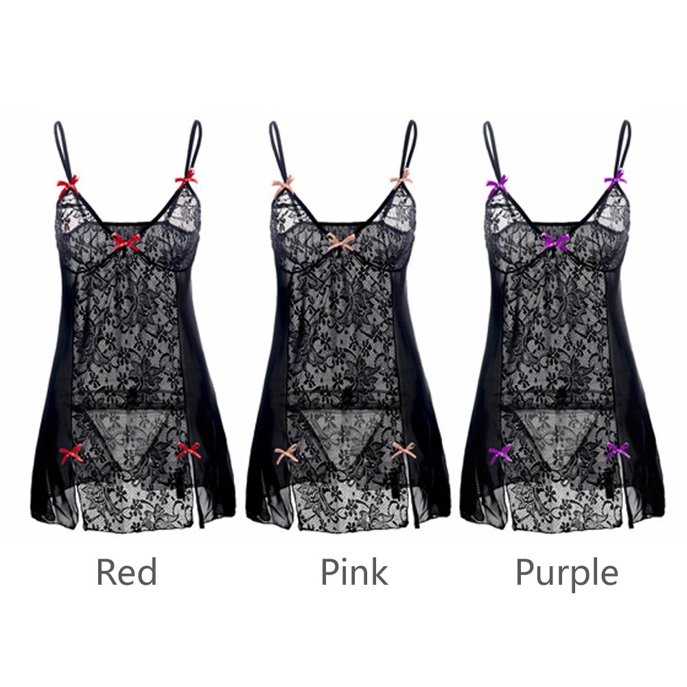 

Erotic Women Sexy lingerie Nightwear Deep V Neck See Through Bowknot Nightgown Underwear Sleepwear Dress Plus Size S-6XL