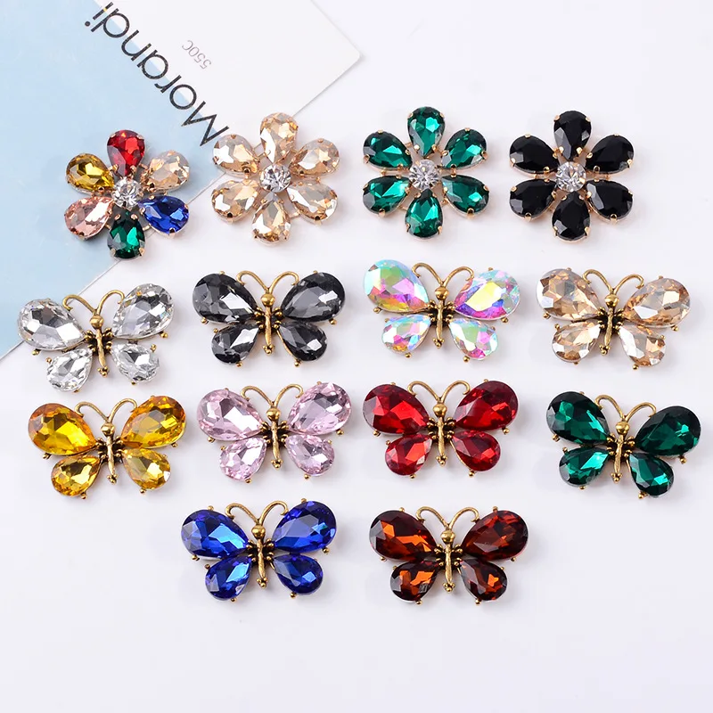 

5 Pcs/Lot Acryli Ancient Alloy Rhinestone Buttons Flower Round Plate Diamond Buckle DIY For Shoes Clothing Hand-made Material