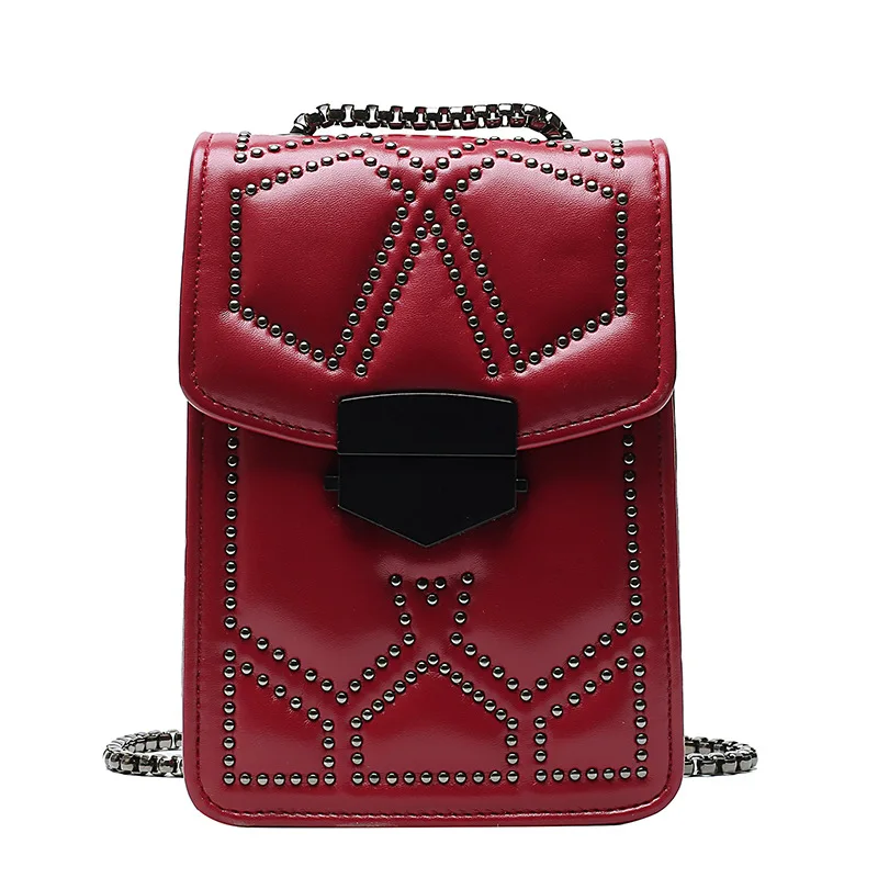 

Retro Small Square Bag Rivet Chains Mobile Phone Bag Women Shoulder Bag Famous Designer Ladies Handbag Purse bolsa feminina