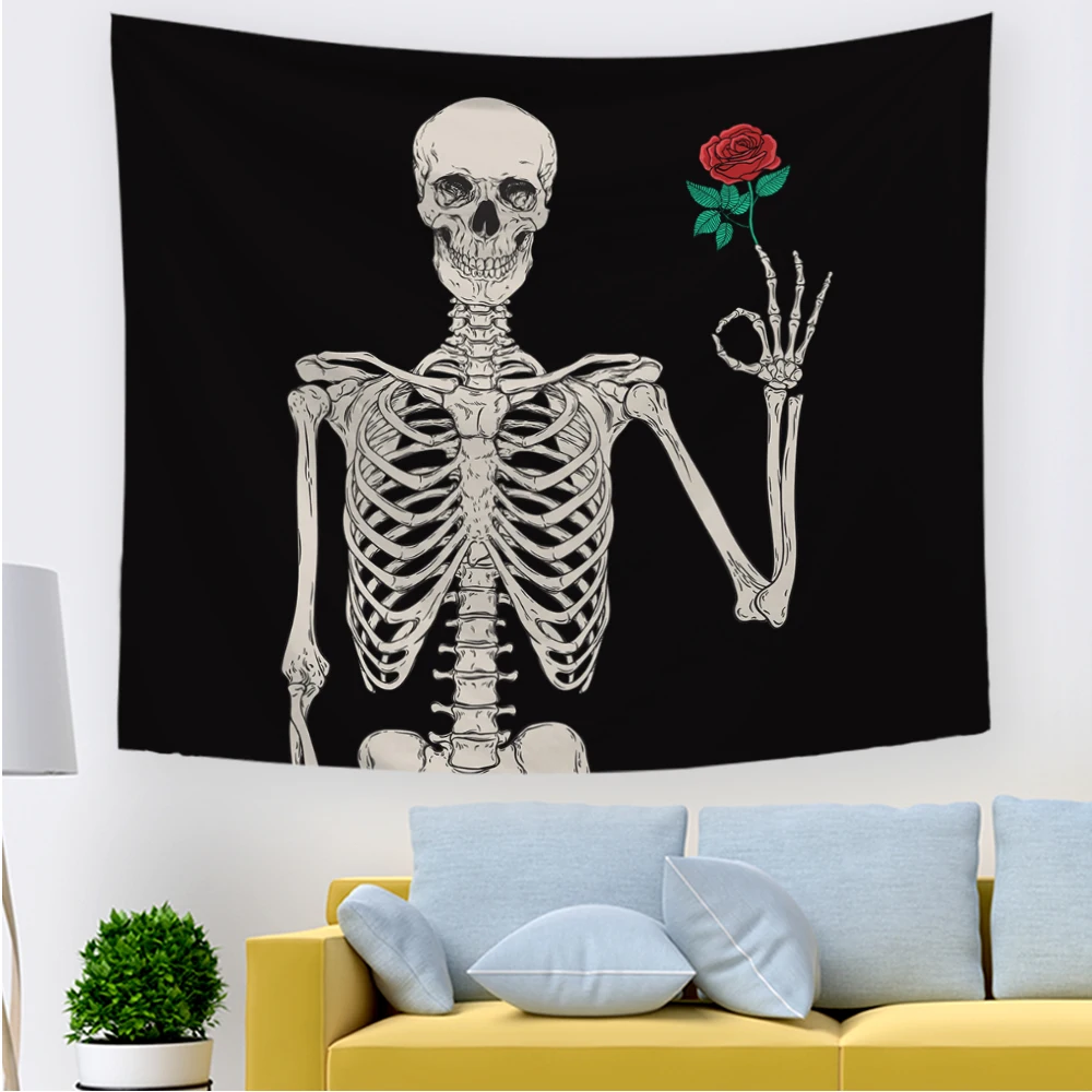 Гобелен с черно-белым черепом гобелен для влюбленных поцелуев настенный